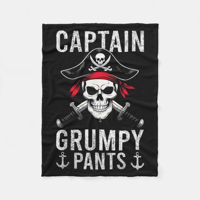 Captain Grumpy Pants Pirate Humor Skull Graphic  Fleece Blanket (Front)