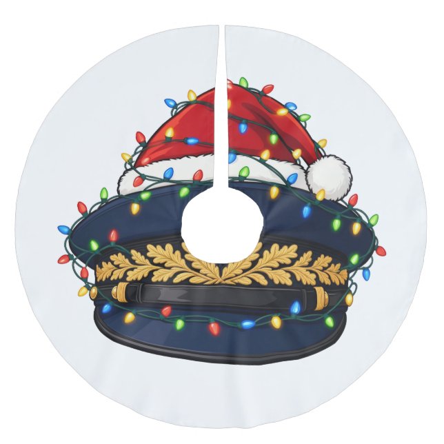 Captain Hat Santa Hat Christmas Lights Nautical Brushed Polyester Tree Skirt (Front)