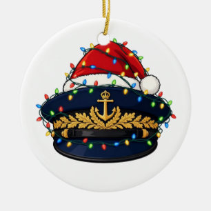 Captain Hat Santa Hat Christmas Lights Nautical Ceramic Tree Decoration