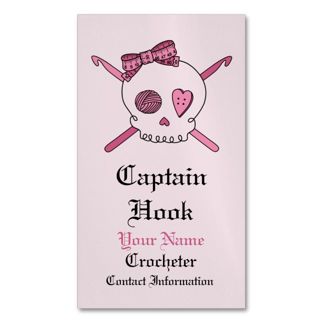 Captain Hook -Crochet Skull (Hair Bow) Magnetic Business Card (Front Vertical)