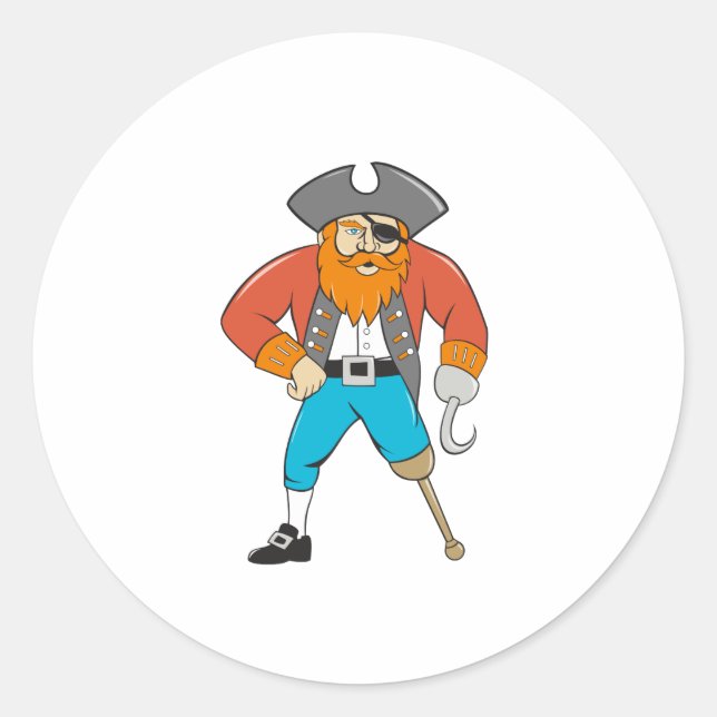 Captain Hook Pirate Wooden Leg Cartoon Classic Round Sticker (Front)