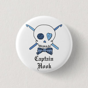 Captain Hook Skull & Crochet Hooks (Blue) 3 Cm Round Badge