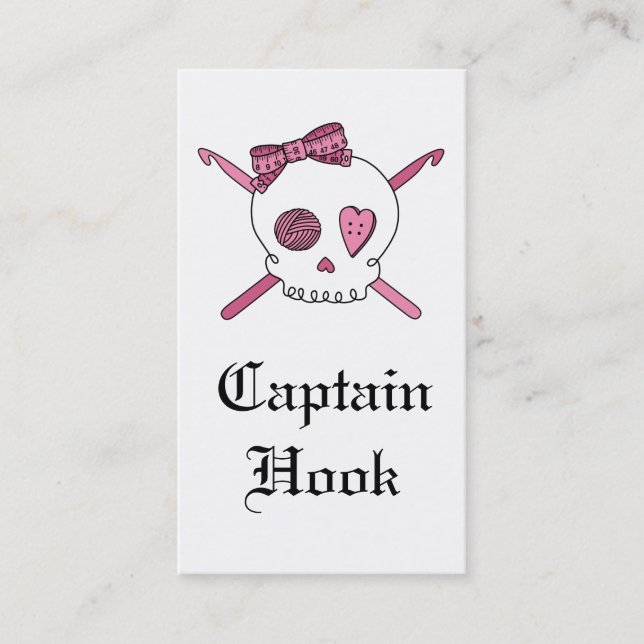 Captain Hook Skull & Crochet Hooks (Pink) Business Card (Front)