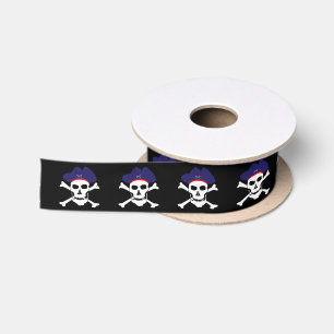 Captain Jack & Pirates flag, Skull, blk / treasure Satin Ribbon