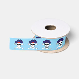 Captain Jack & Pirates flag, Skull, Blue /treasure Satin Ribbon