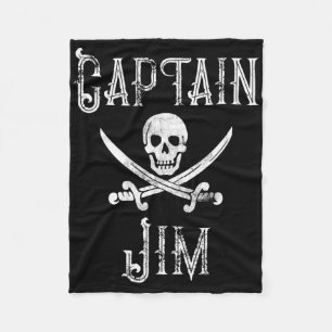 Captain Jim Vintage Personalised Pirate Skull Boat Fleece Blanket