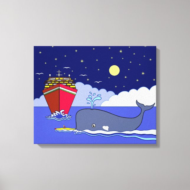 Captain Kayak Saved by Whale Canvas Print (Front)
