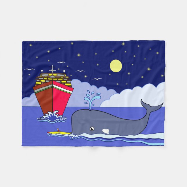 Captain Kayak Saved by Whale Fleece Blanket (Front (Horizontal))