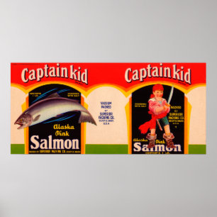 Captain Kid Brand Salmon Label- Seattle, WA Poster