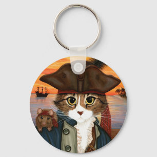 Captain Leo, Pirate Cat & Rat Fantasy Art Keychain