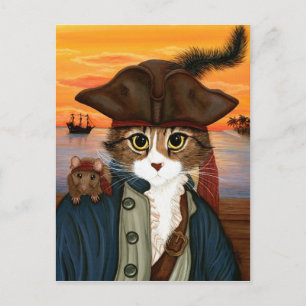 Captain Leo, Pirate Cat & Rat Fantasy Art Postcard