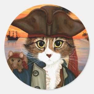 Captain Leo, Pirate Cat & Rat Fantasy Art Sticker