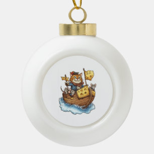 Captain Meowbeard – Funny Pirate Cat Graphic Ceramic Ball Christmas Ornament