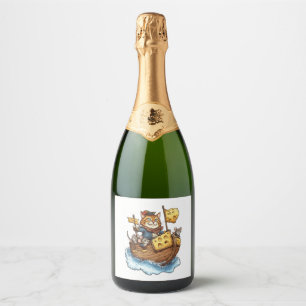 Captain Meowbeard – Funny Pirate Cat Graphic Sparkling Wine Label