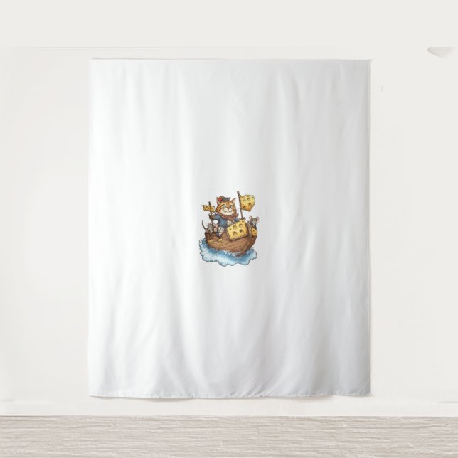 Captain Meowbeard – Funny Pirate Cat Graphic Tapestry (Front)