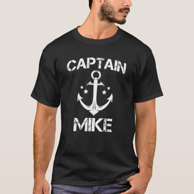 CAPTAIN MIKE Funny Birthday Personalised Name Boat T-Shirt (Front)