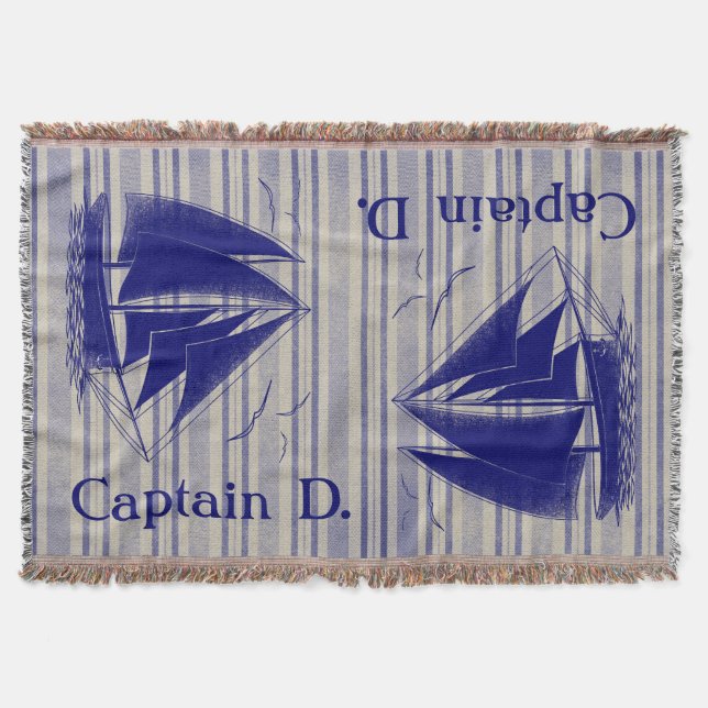 Captain monogram boy's room nautical throw blanket (Front)