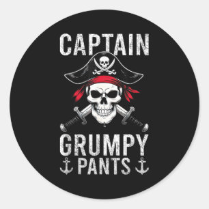 Captain Mpy Pants Rate Humor Skull Graphic  Classic Round Sticker