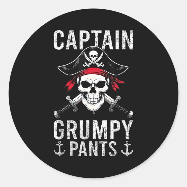 Captain Mpy Pants Rate Humor Skull Graphic  Classic Round Sticker (Front)
