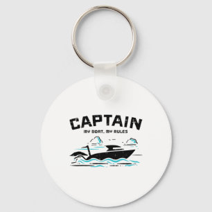 Captain My Boat Rules Pontoon Owner Boater Men Wom Key Ring