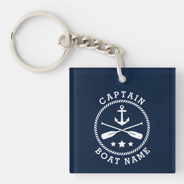 Captain Name Anchor Oars Stars Photo Back Key Ring (Front)