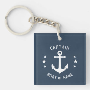 Captain Name Vintage Boat Anchor Stars Photo Back Key Ring