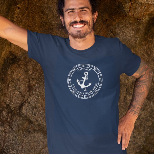 Captain Nautical Anchor Compass Boat Name T-Shirt (Creator Uploaded)