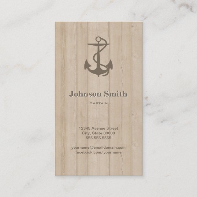 Captain - Nautical Anchor Wood Business Card (Front)