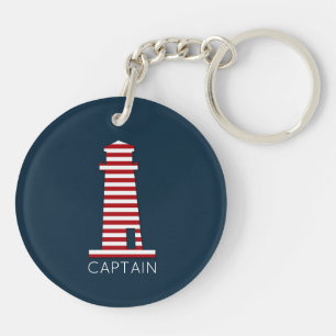 CAPTAIN Nautical Lighthouse Boating Red White Blue Key Ring
