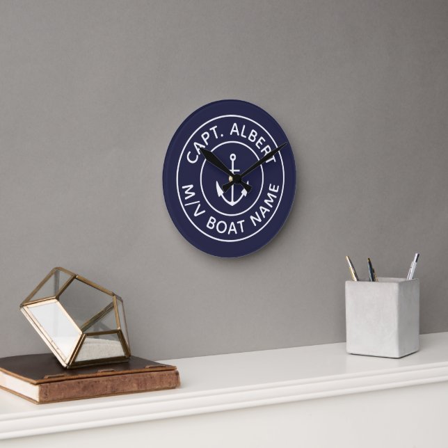 Captain Navy Blue Personalised Round Wall Clock (Office)
