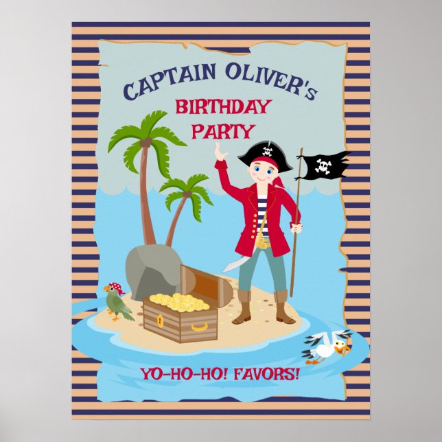 Captain of the Pirate Ship Birthday Favours Party Poster (Front)