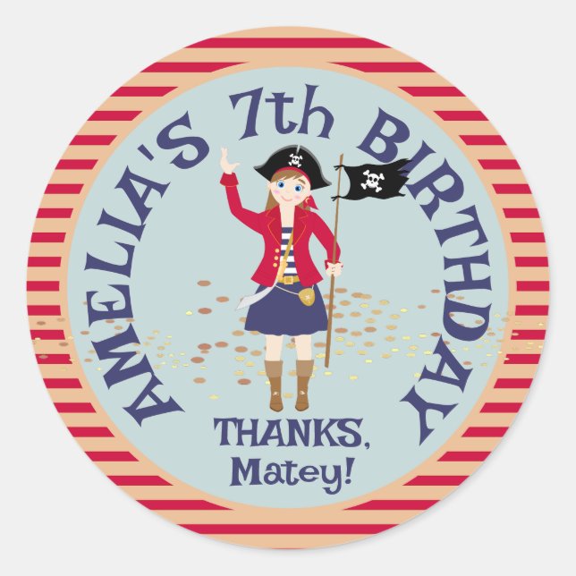 Captain of the Pirate Ship Birthday Party Classic Round Sticker (Front)