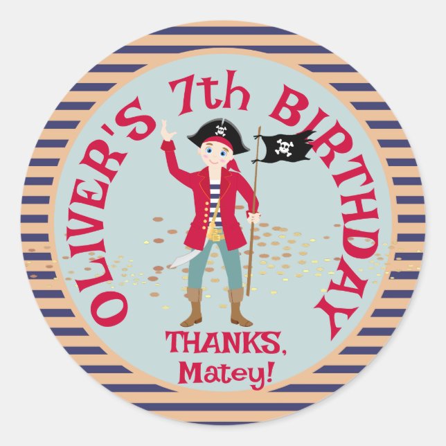 Captain of the Pirate Ship Birthday Party Classic Round Sticker (Front)