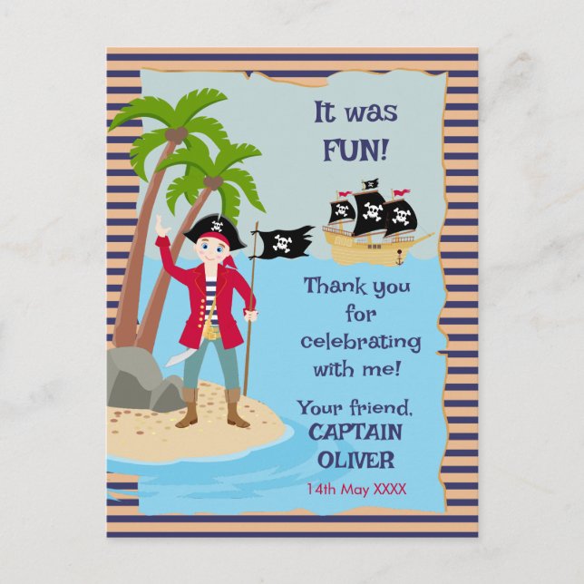 Captain of the Pirate Ship Birthday Party Invitation Postcard (Front)