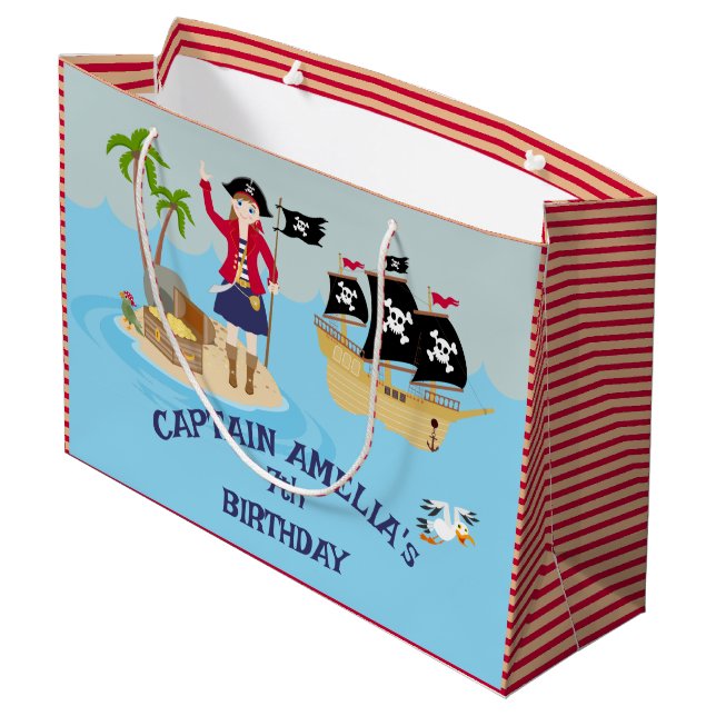 Captain of the Pirate Ship Birthday Party Large Gift Bag (Back Angled)