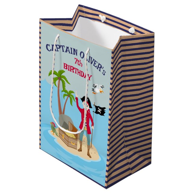 Captain of the Pirate Ship Birthday Party Medium Gift Bag (Front Angled)