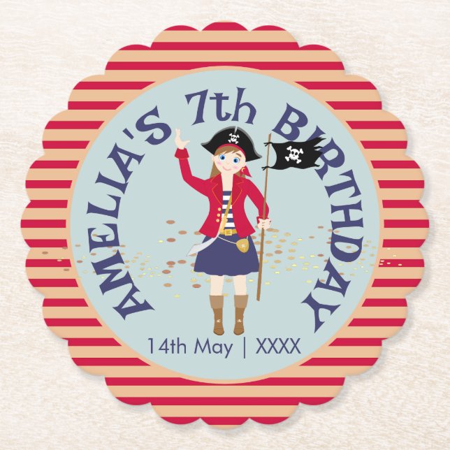 Captain of the Pirate Ship Birthday Party Paper Coaster (Front)