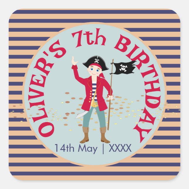 Captain of the Pirate Ship Birthday Party Square Sticker (Front)