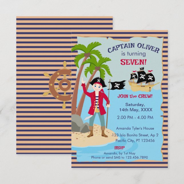 Captain of the Pirate Ship Birthday Party Thank You Card (Front/Back)