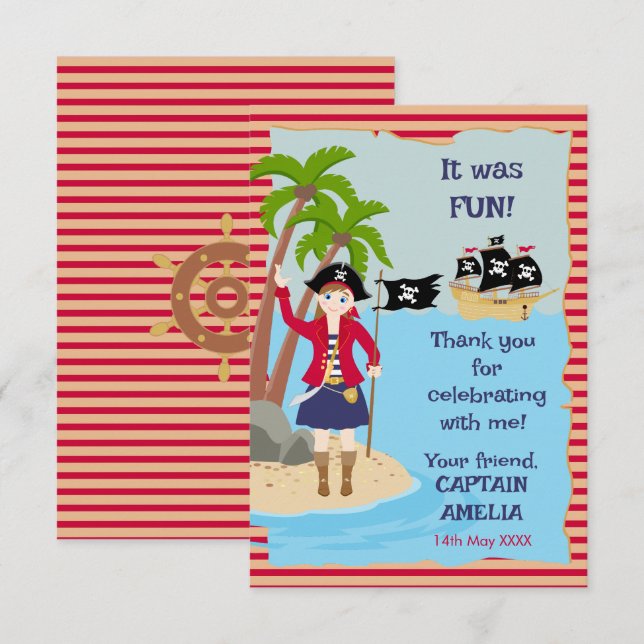 Captain of the Pirate Ship Birthday Party Thank You Card (Front/Back)