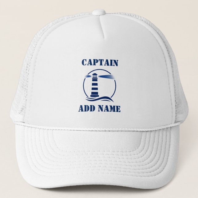 Captain or Boat Name Nautical Lighthouse Trucker Hat (Front)