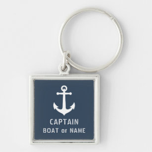 Captain or Boat Name Nautical Vintage Anchor Blue Key Ring