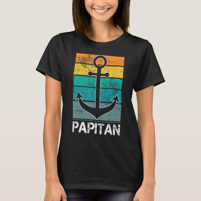 Captain Papa Fathers Day Retro Boat Anchor Sailor  T-Shirt (Front)
