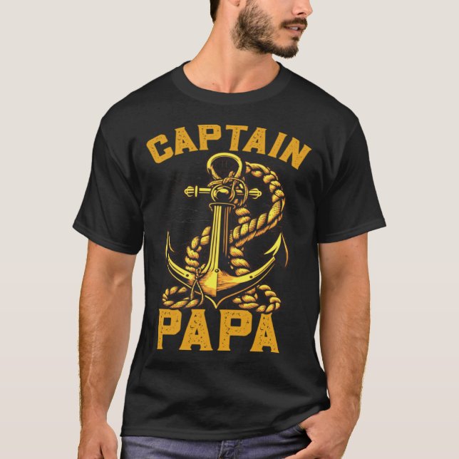 Captain Papa Pontoon Sailing Boat Dad Daddy Father T-Shirt (Front)