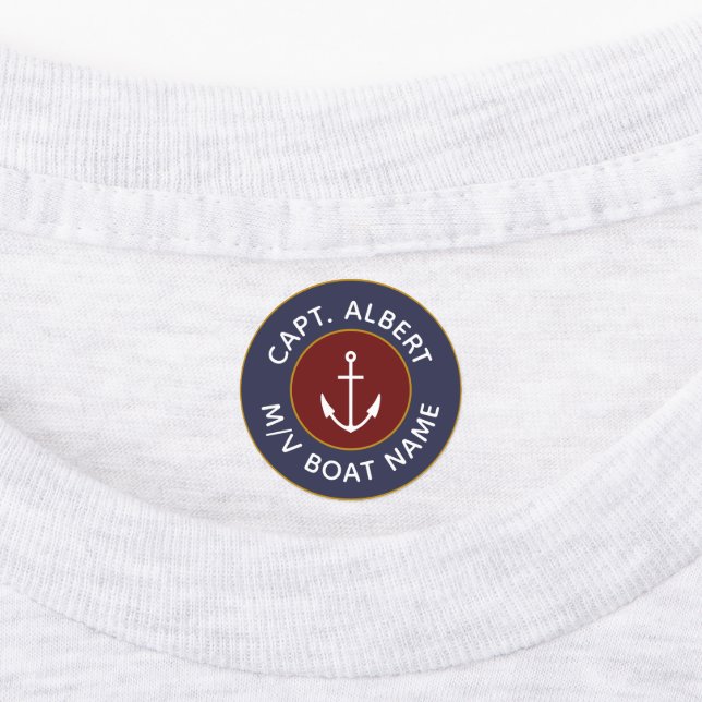 Captain Personalised Anchor Logo Iron On Labels (Affixed)