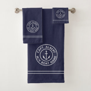 Captain Personalised Anchor Logo Navy Towel Set