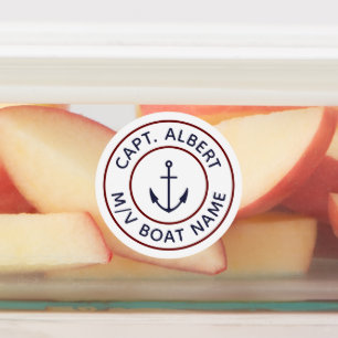 Captain Personalised Blue Anchor Logo Round Labels