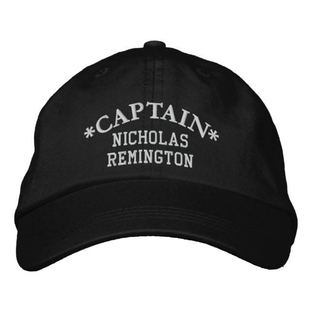 CAPTAIN Personalised First Last Name BLACK WHITE Embroidered Hat (Front)