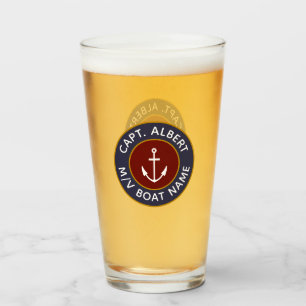 Captain Personalised Maroon Anchor Logo Glass