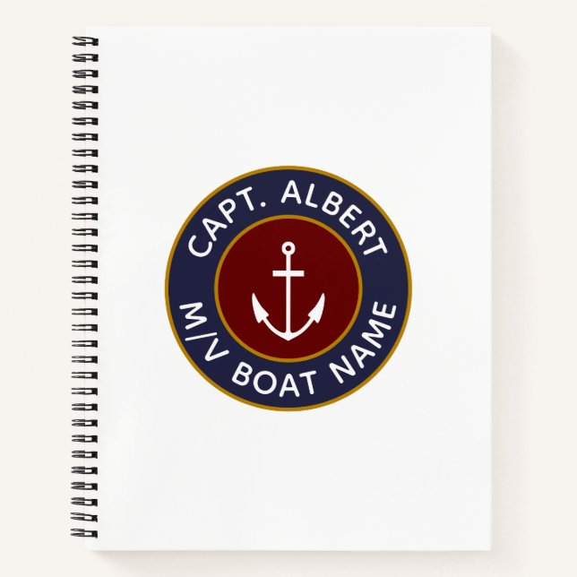 Captain Personalised Maroon Anchor Logo Notebook (Front)